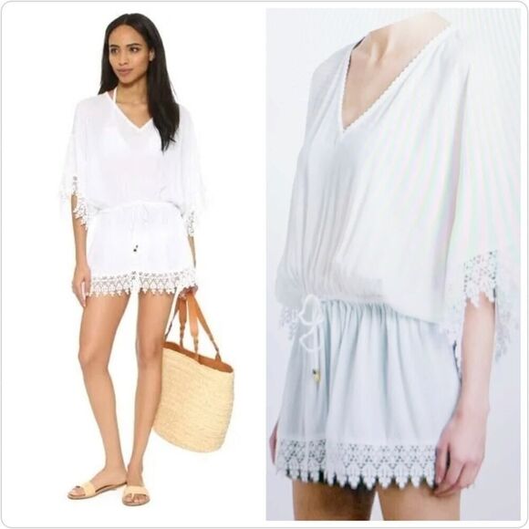 Tory Burch Treville caftan crochet trim swim coverup sz M - Picture 1 of 10